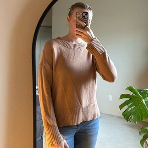 Sonoma Women's Brown Slit Crew Neck Sweater